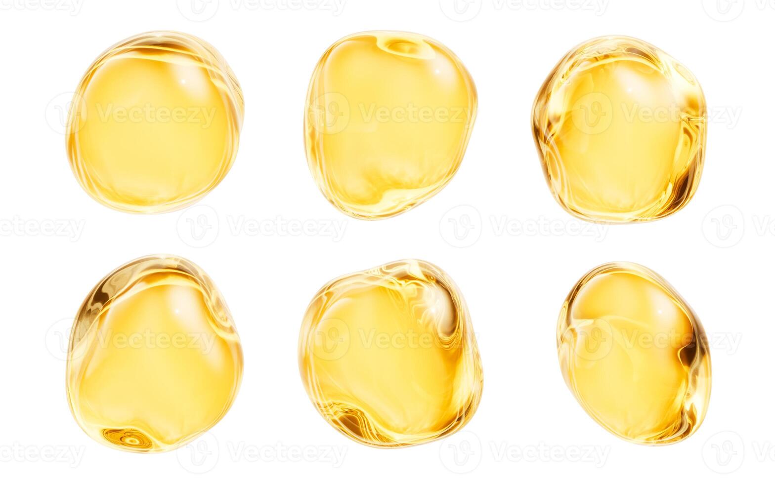 Golden liquid oil bubble elements, 3d rendering. photo