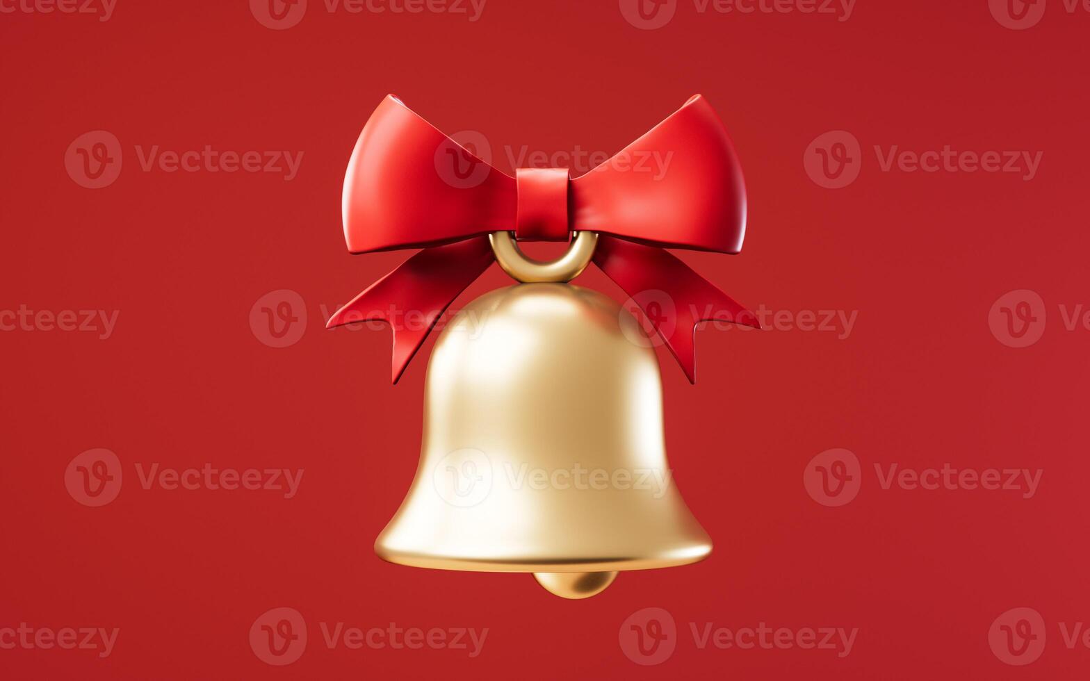 Golden bell and red bow-knot, 3d rendering. photo