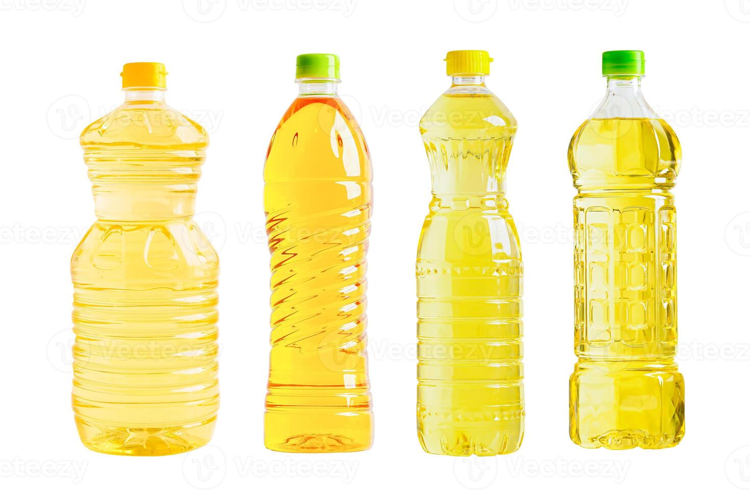 Vegetable oil plastic bottle isolated on white background, organic healthy food for cooking. photo