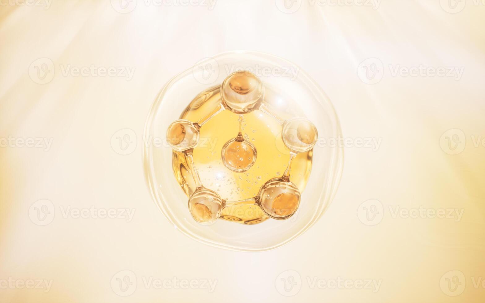 Molecule and golden liquid bubble, 3d rendering. photo