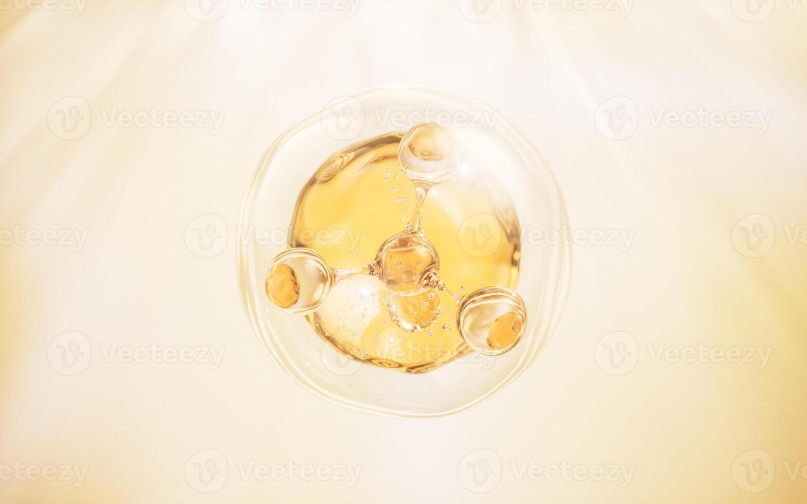 Molecule and golden liquid bubble, 3d rendering. photo