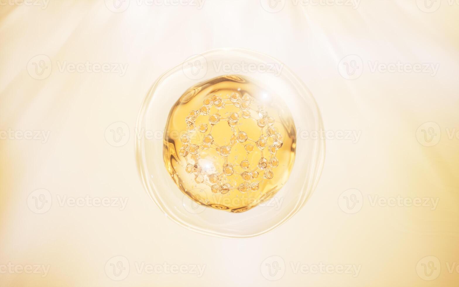 Molecule and golden liquid bubble, 3d rendering. photo