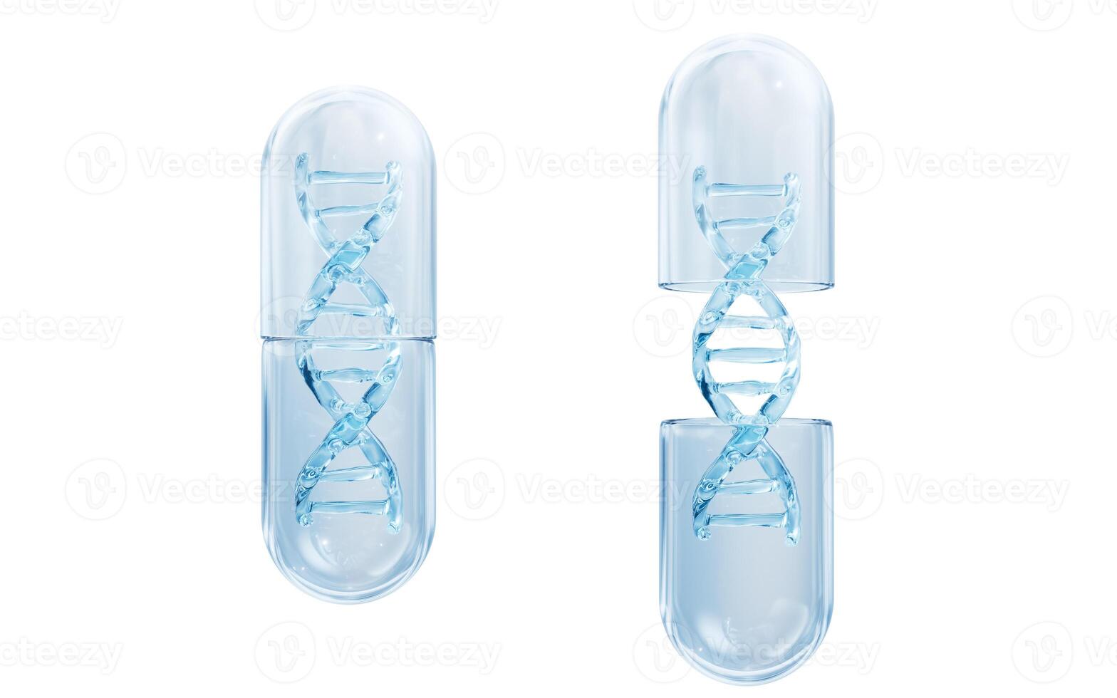 Medical capsule with DNA inside, 3d rendering. photo