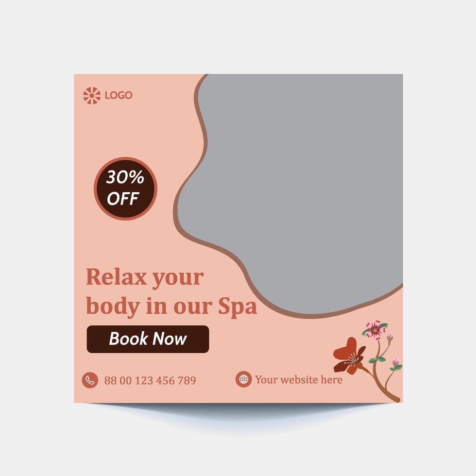 Spa and Body Beauty social media post vector art, serene design, perfect for promoting relaxation and wellness services with tranquil visuals.