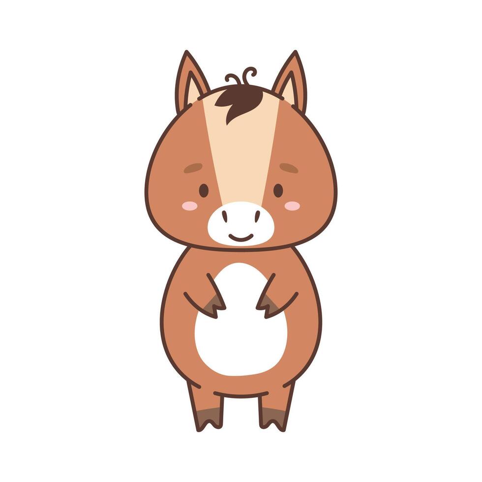 Cute horse in kawaii style. Cute animals in kawaii style. Drawings for children. Isolated vector illustration