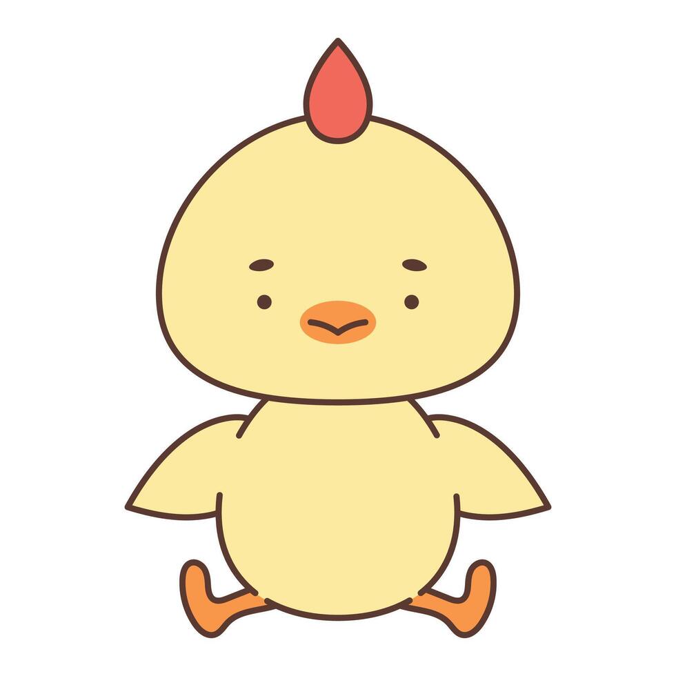 Cute kawaii chicken. Cute animals in kawaii style. Drawings for children. Isolated vector illustration