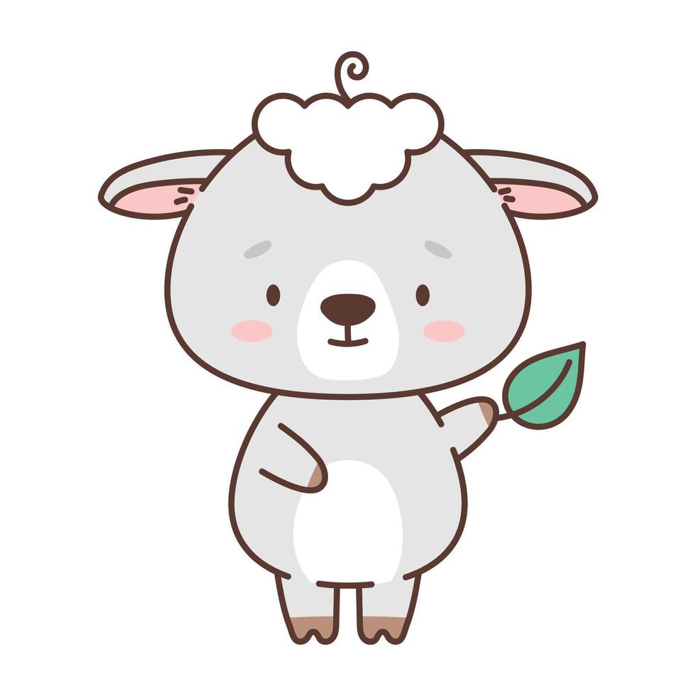 Cute sheep in kawaii style. Cute animals in kawaii style. Drawings for children. Isolated vector illustration