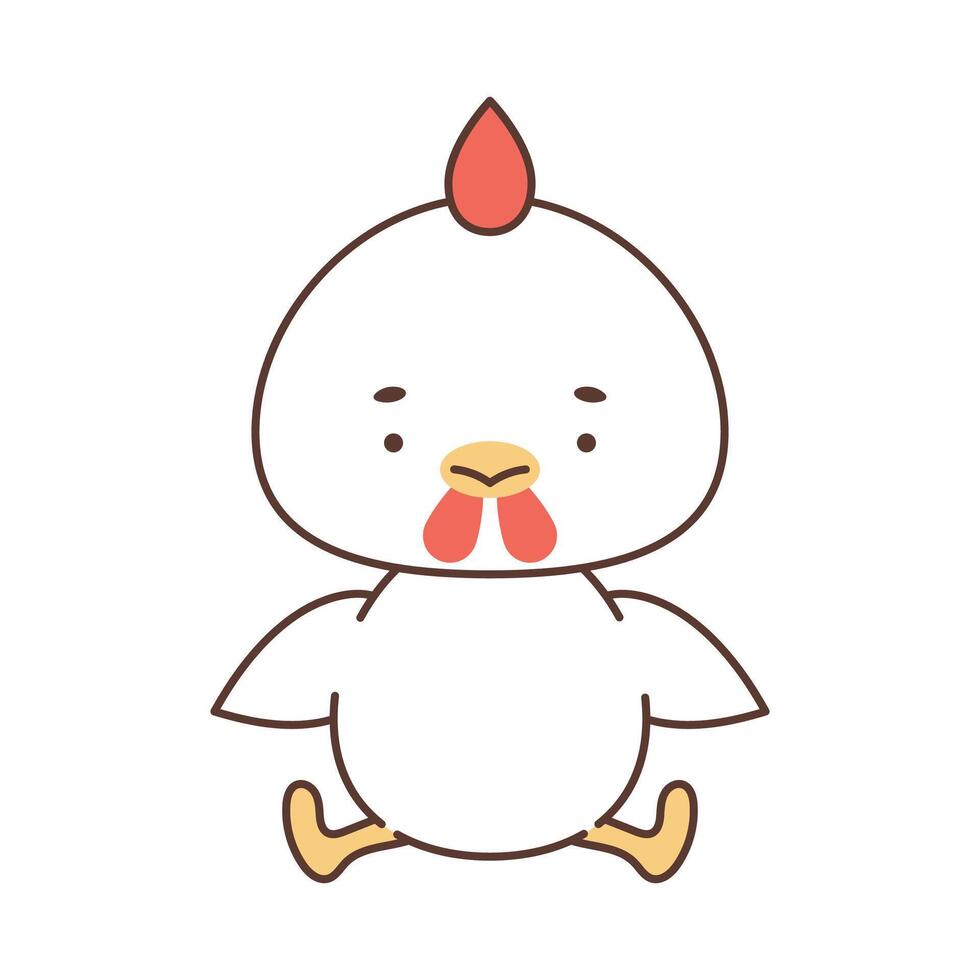 Cute kawaii chicken. Cute animals in kawaii style. Drawings for children. Isolated vector illustration