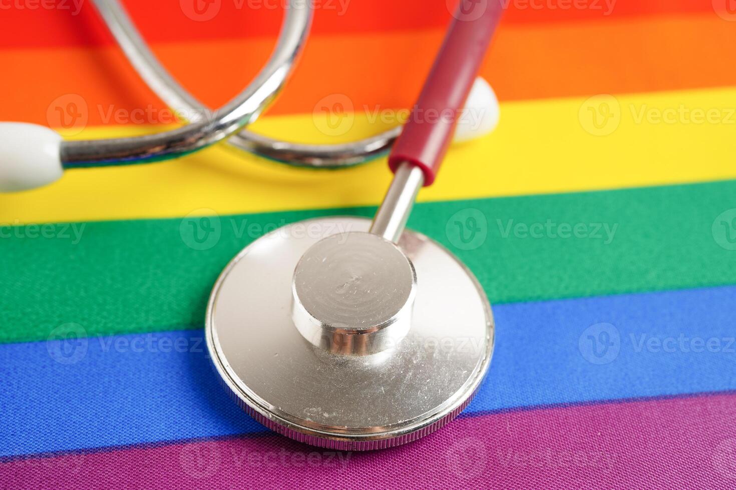 LGBT symbol, Stethoscope with rainbow ribbon, rights and gender equality, LGBT Pride Month in June. photo
