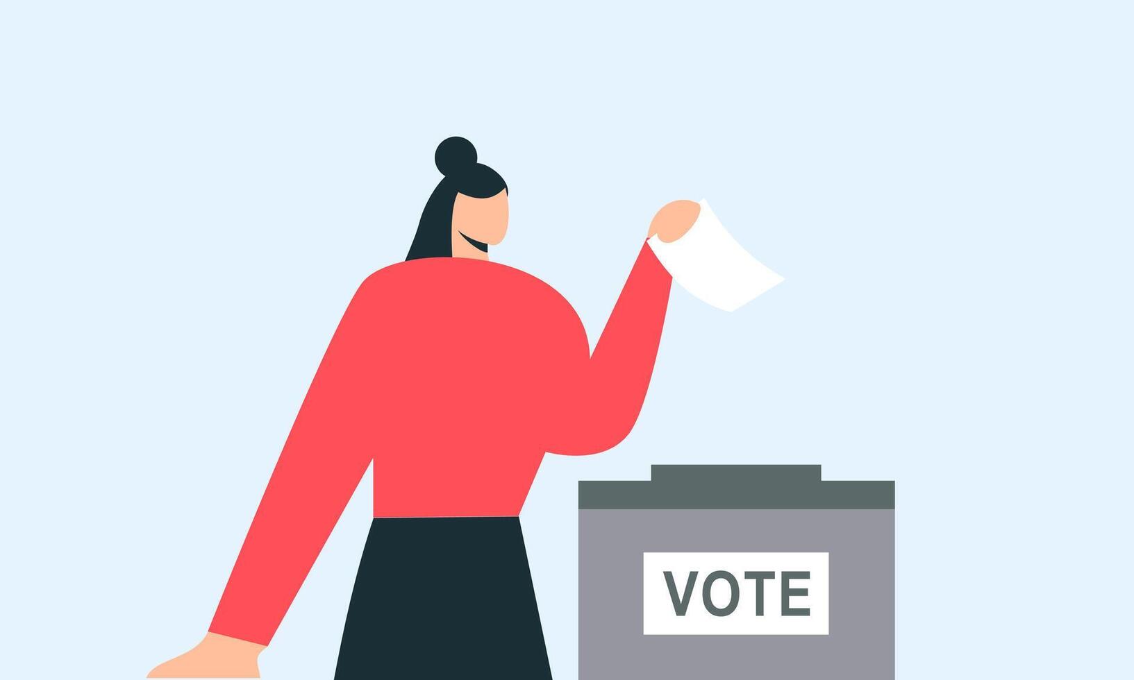 Polling place flat vector illustration. Voters persons casting ballots putting papers with vote into