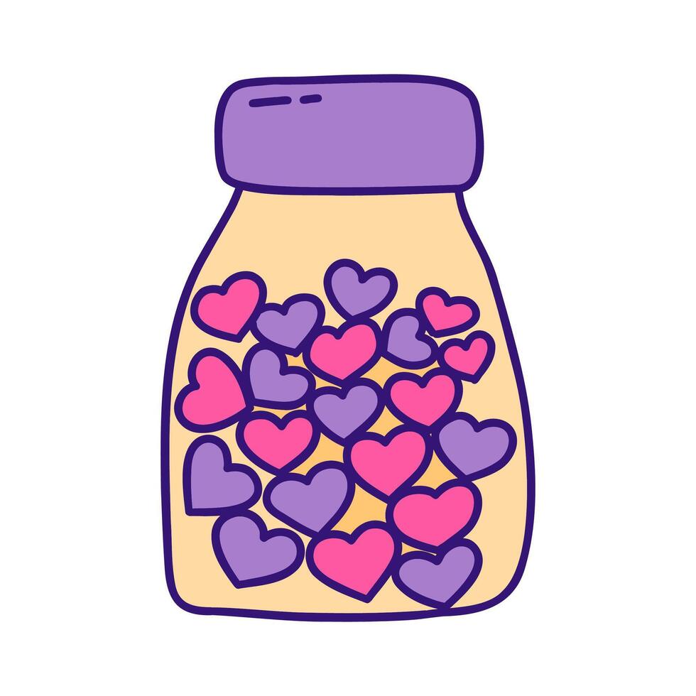Jar with hearts inside. Valentines Day. Vector hand drawn