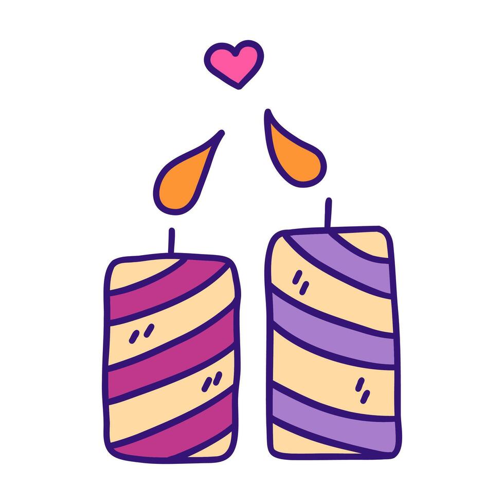 Two candles leaned their flames towards each other. Vector
