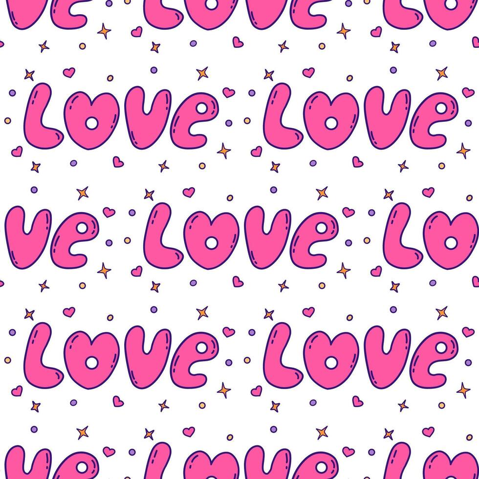 Seamless pattern. Lettering word love pink color. Vector