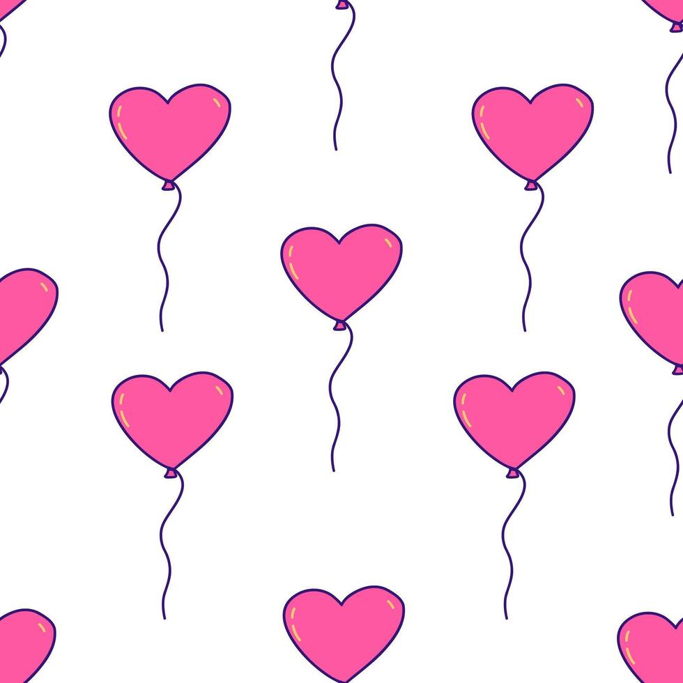 Seamless pattern. Pink Balloon in shape of heart. Vector