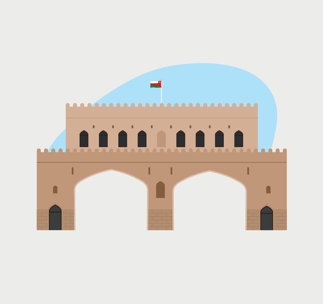 Gate with a fort design with flag of Oman vector