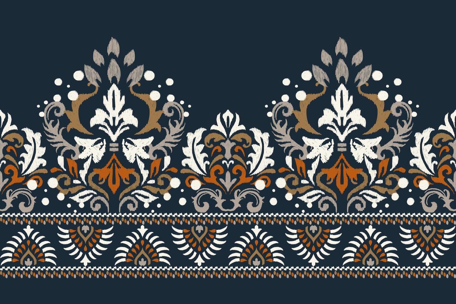 Ikat floral pattern traditional on navy blue background vector illustration.Ikat ethnic oriental embroidery,Aztec style,abstract background.design for texture,fabric,clothing,wrapping,decoration,scarf