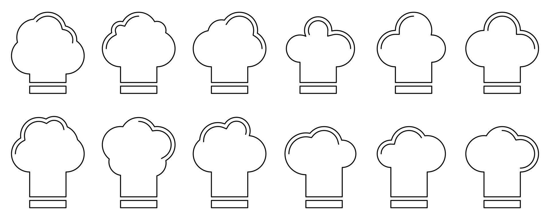 chef hat set icon. line vector isolated on white background. design for logo, poster, social media, sticker, app, web.