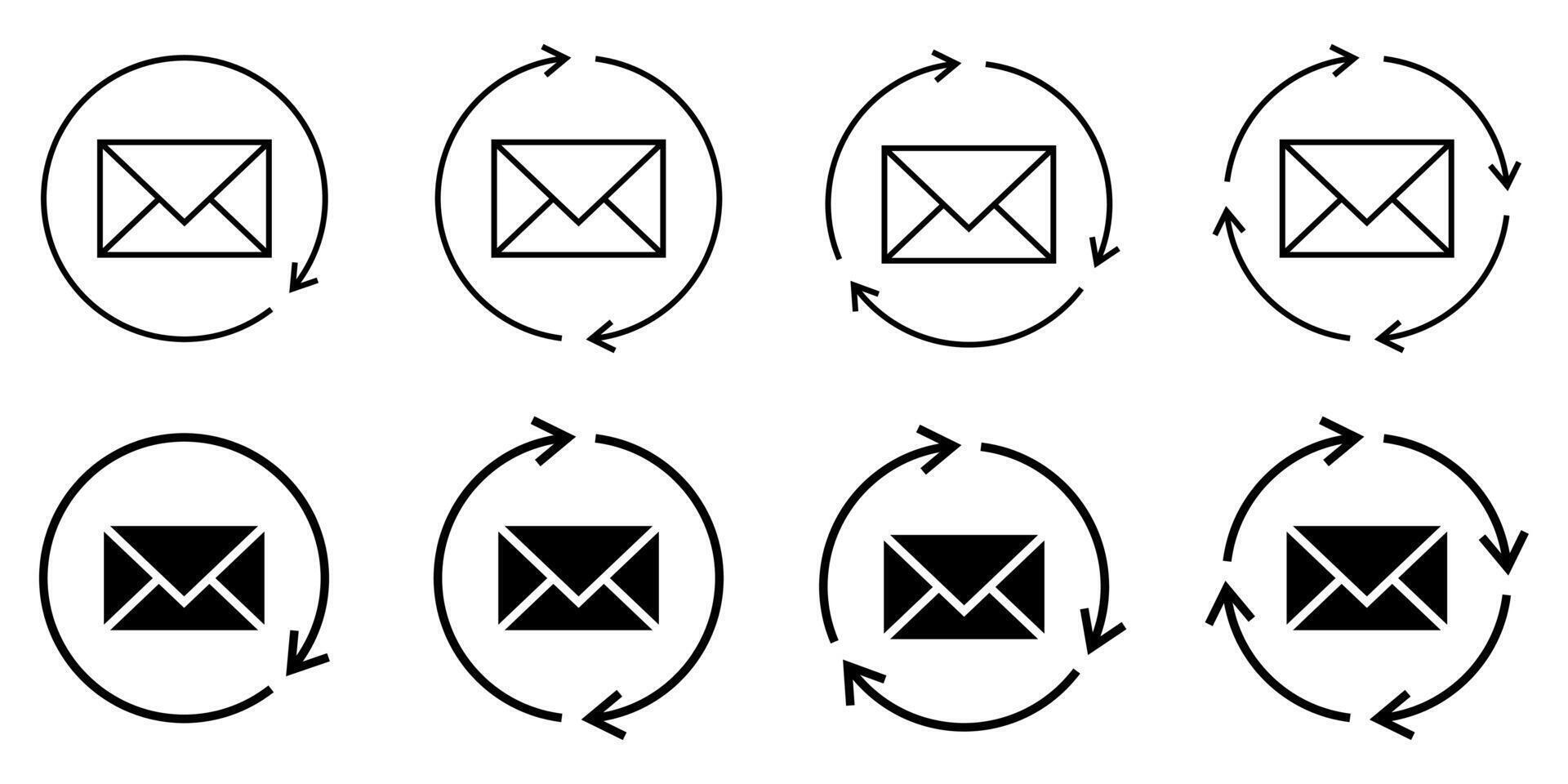 icon set send message, update email. envelope vector with circular arrow icon isolated on white background. design for app, web.