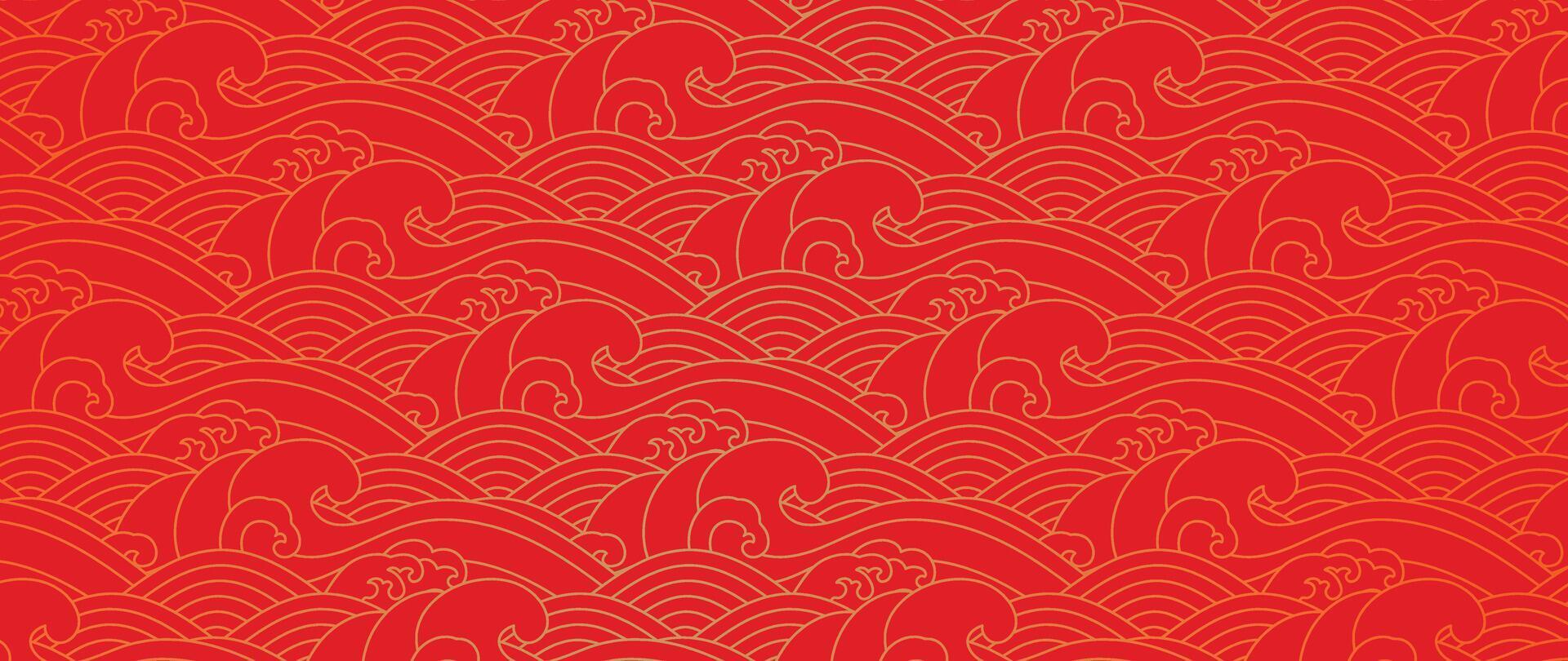 Happy Chinese new year backdrop vector. Wallpaper design with chinese sea wave on red background. Modern luxury oriental illustration for cover, banner, website, decor, border, frame. vector