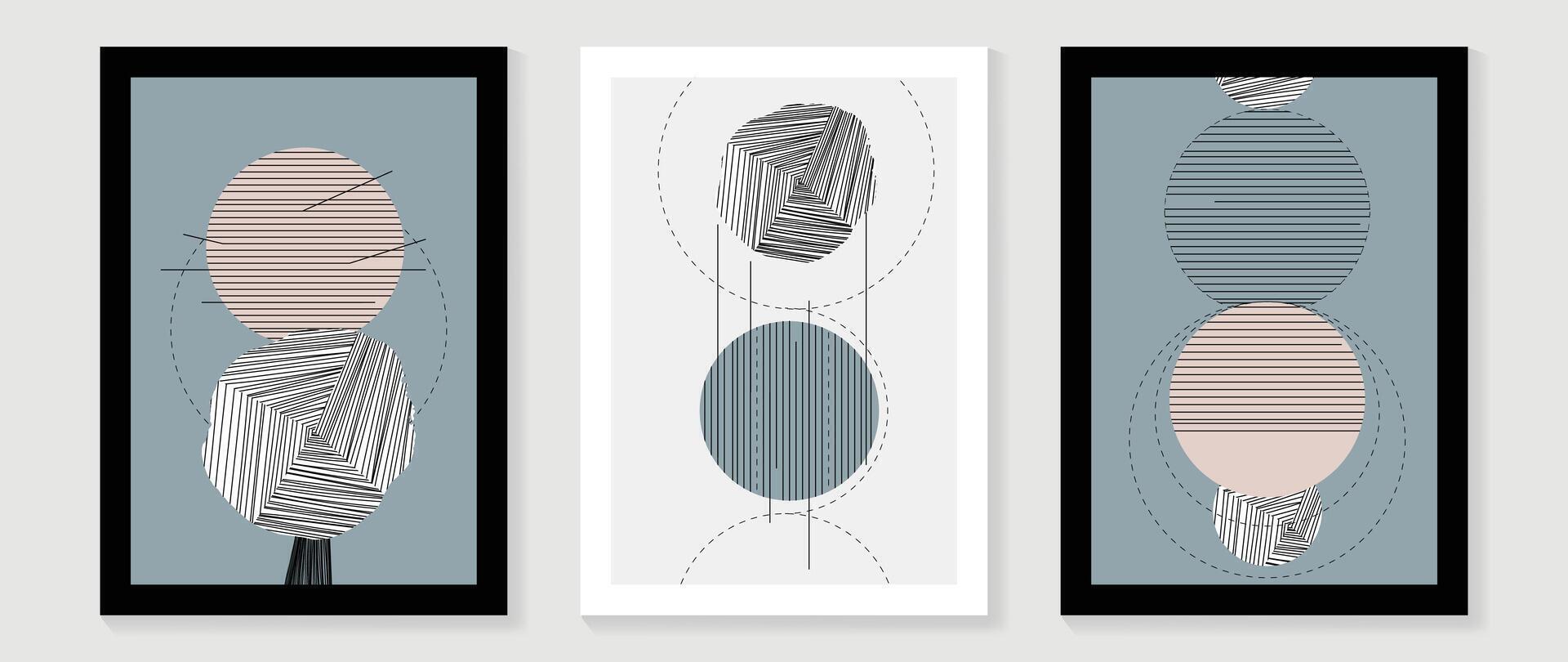 Abstract line art background vector. Minimalist modern contour drawing with circle on blue, gray background. Contemporary art design illustration for wallpaper, wall decor, card, poster, cover, print. vector