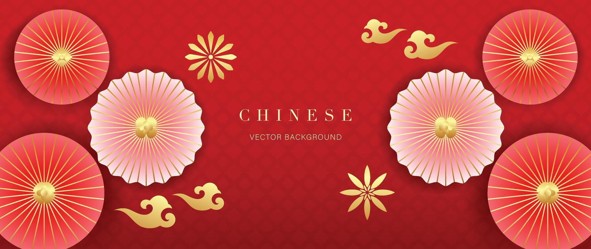 contento chino nuevo año fondo vector. fondo de pantalla diseño con chino patrón, flor, nube en rojo antecedentes. moderno lujo oriental ilustración para cubrir, bandera, sitio web, decoración, borde, marco. vector