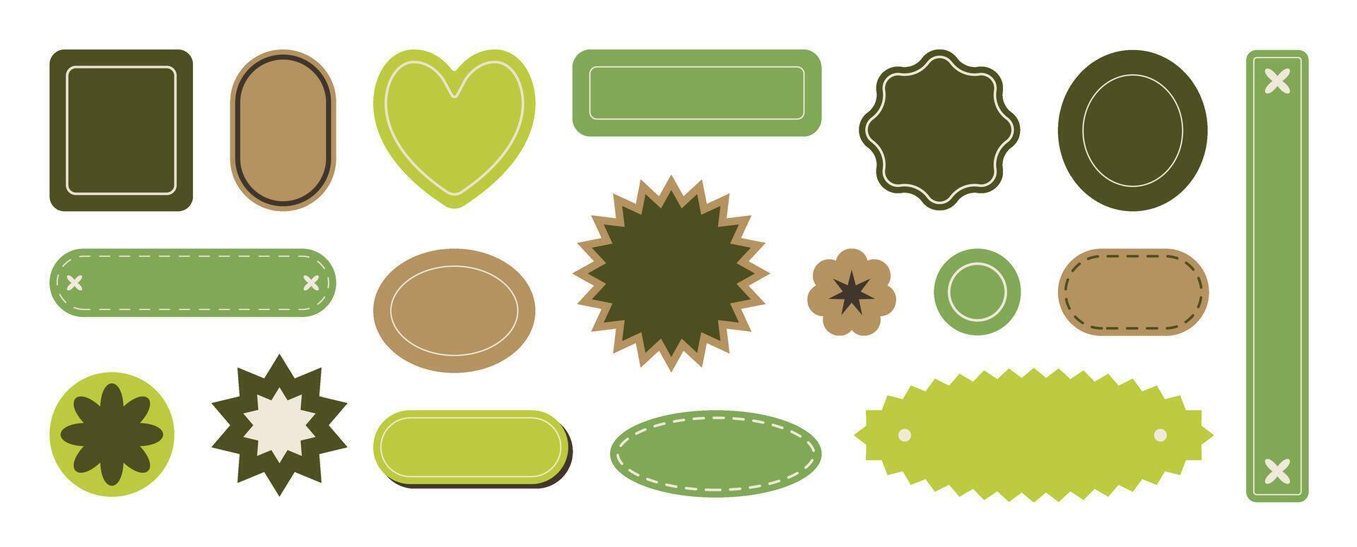 conjunto de geométrico pegatina insignias vector. orgánico bandera colección de contemporáneo cifra, flor, corazón, cuadrado, círculo. eco simpático diseño para firmar, etiqueta, embalaje, logo etiqueta, estampilla, parches vector