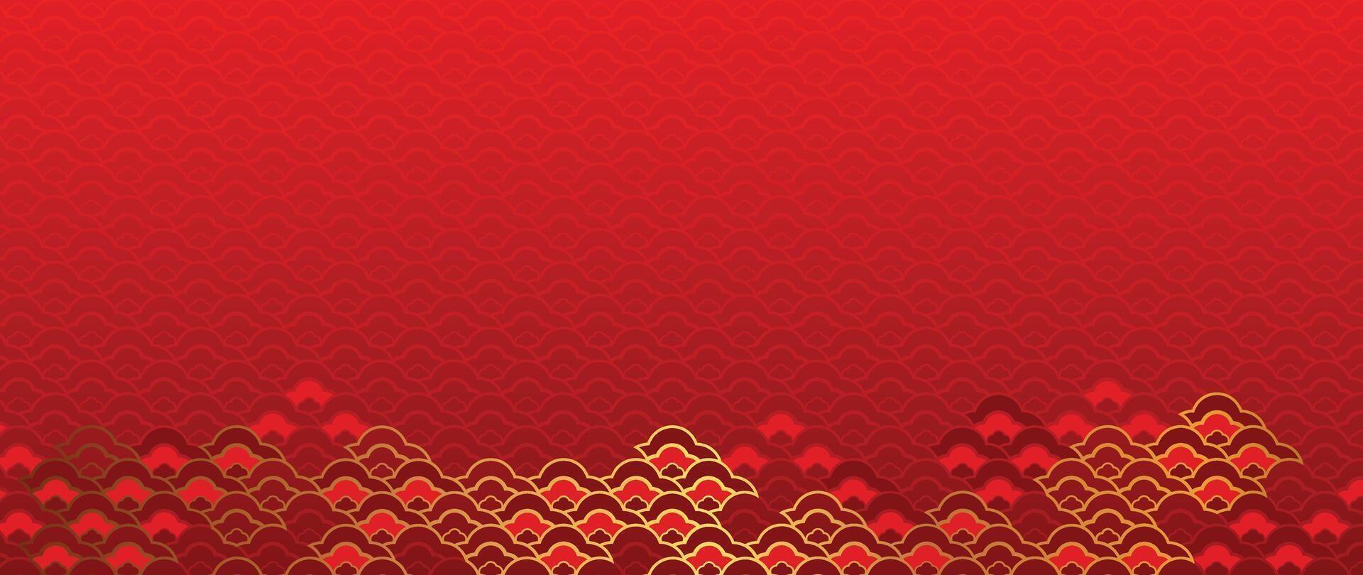 contento chino nuevo año fondo vector. fondo de pantalla diseño con oro chino modelo en rojo antecedentes. moderno lujo oriental ilustración para cubrir, bandera, sitio web, decoración, borde, marco. vector