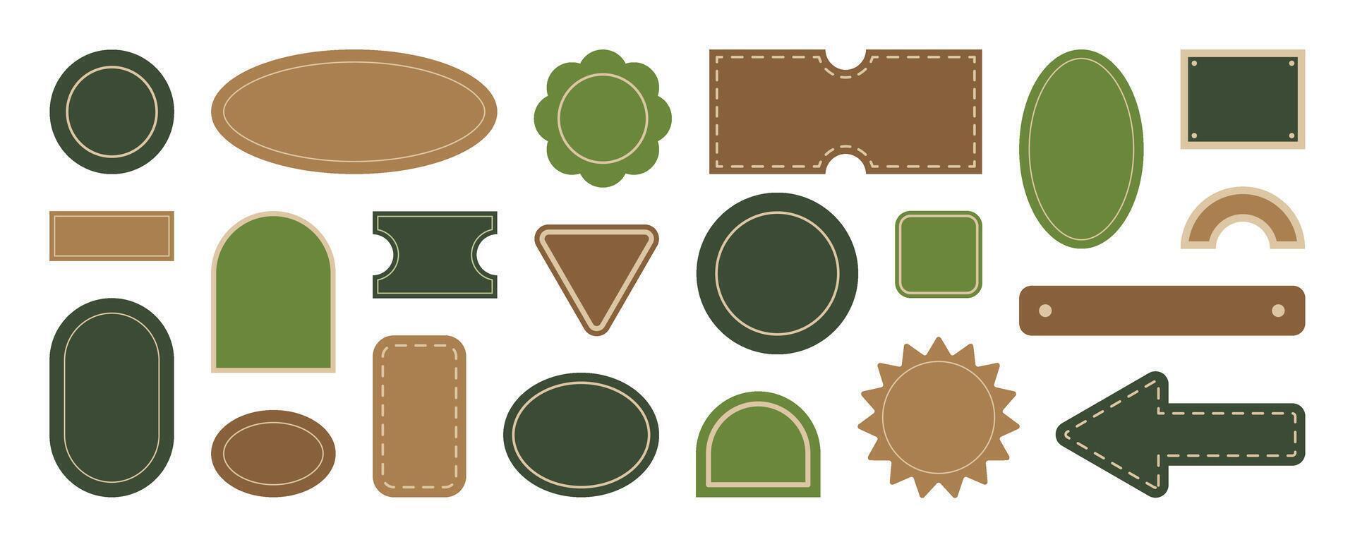 Set of geometric sticker badges vector. Organic banner collection of contemporary figure, arrow, flower, sun, circle. Eco friendly design for sign, tag, packaging, logo label, stamp, patches. vector