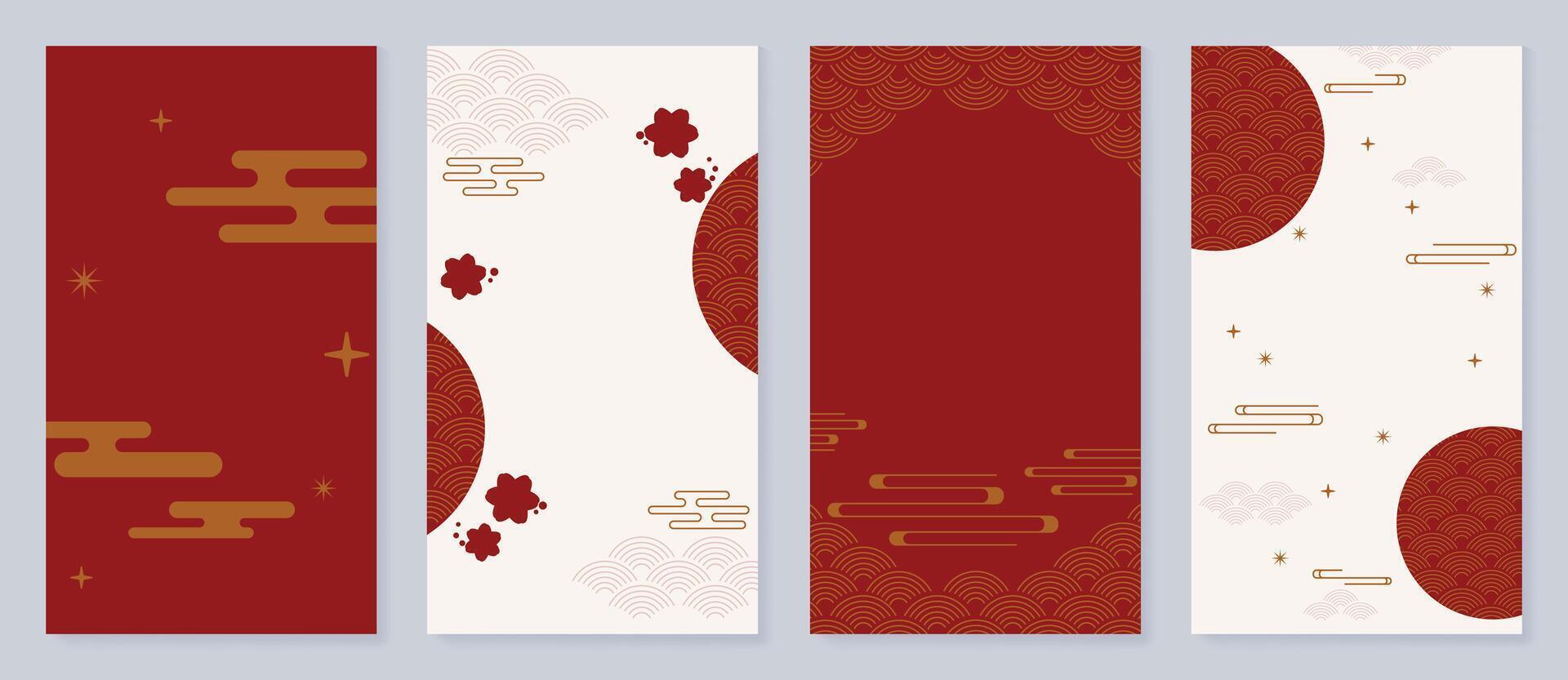 Chinese New Year cover background vector. Luxury background design with chinese pattern, cloud, flower, sparkle. Modern oriental illustration for cover, banner, website, social media. vector