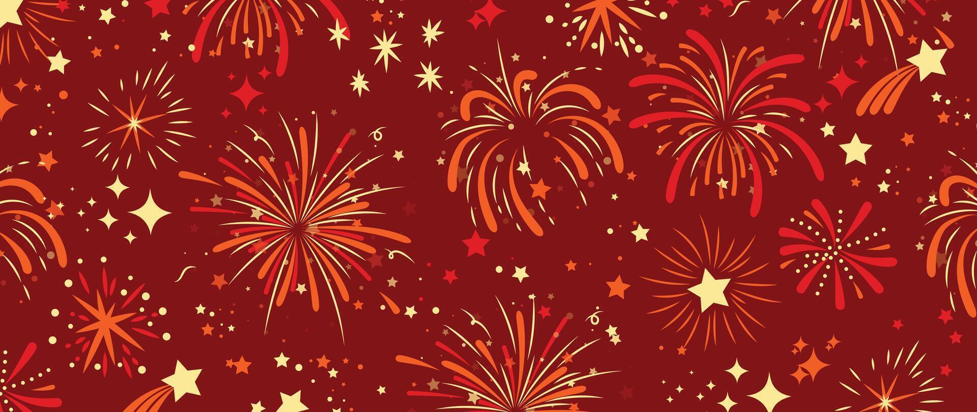 Festival chinese backdrop vector. Happy chinese new year wallpaper design with golden fireworks on red background. Modern luxury oriental illustration for cover, banner, website, decor, advert. vector