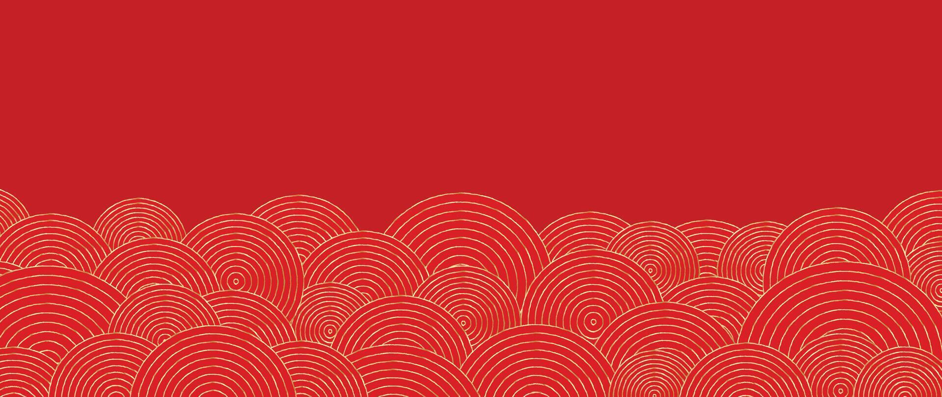 contento chino nuevo año fondo vector. fondo de pantalla diseño con oro chino modelo en rojo antecedentes. moderno lujo oriental ilustración para cubrir, bandera, sitio web, decoración, borde, marco. vector