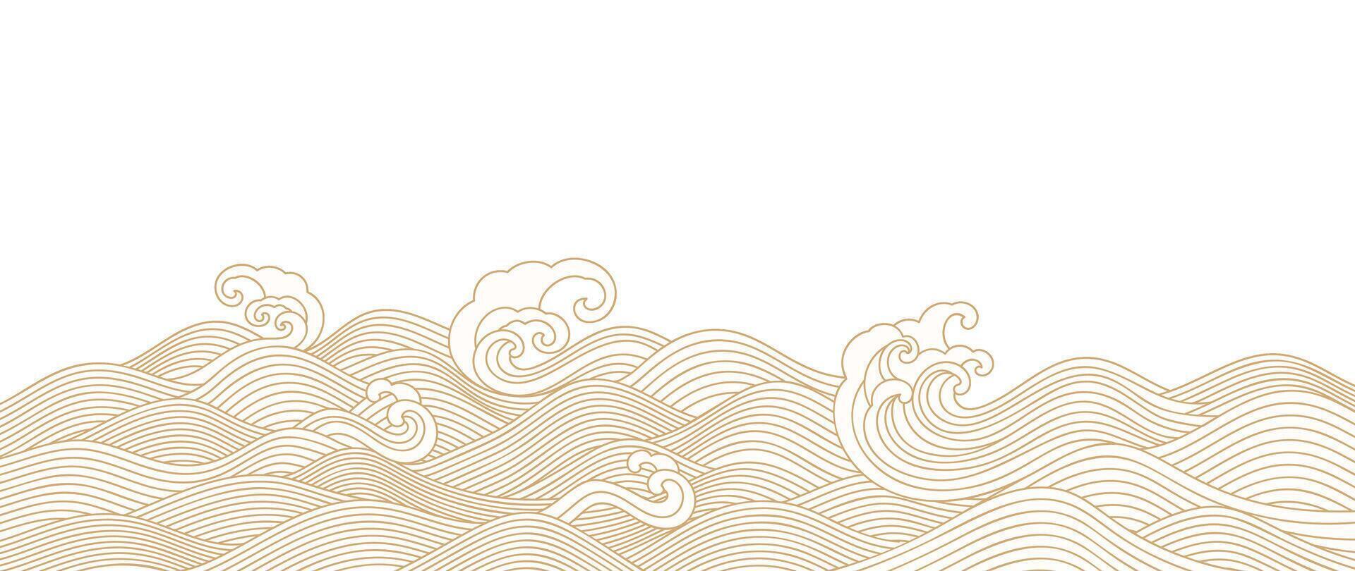 japonés mar ola antecedentes vector. fondo de pantalla diseño con oro y blanco Oceano ola modelo fondo. moderno lujo oriental ilustración para cubrir, bandera, sitio web, decoración, borde. vector