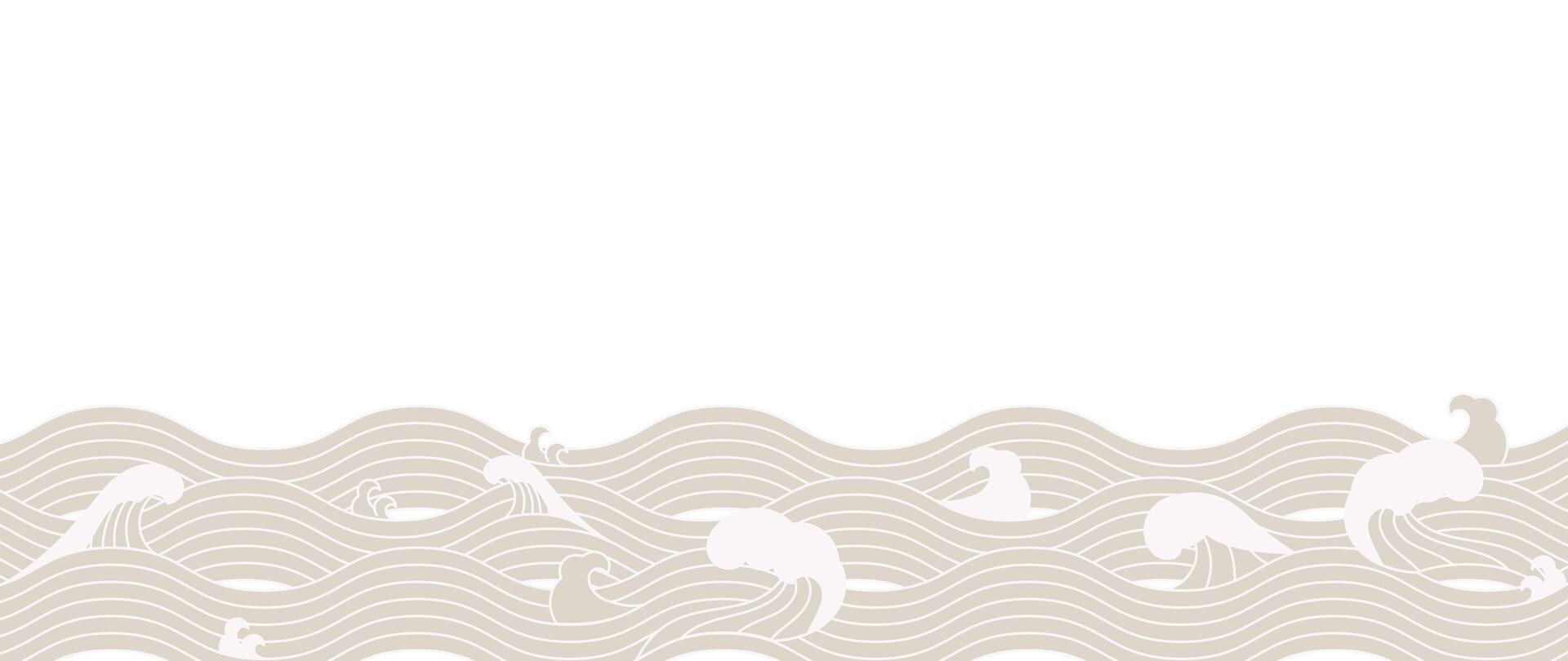 Japanese sea wave background vector. Wallpaper design with beige and white ocean wave pattern backdrop. Modern luxury oriental illustration for cover, banner, website, decor, border. vector