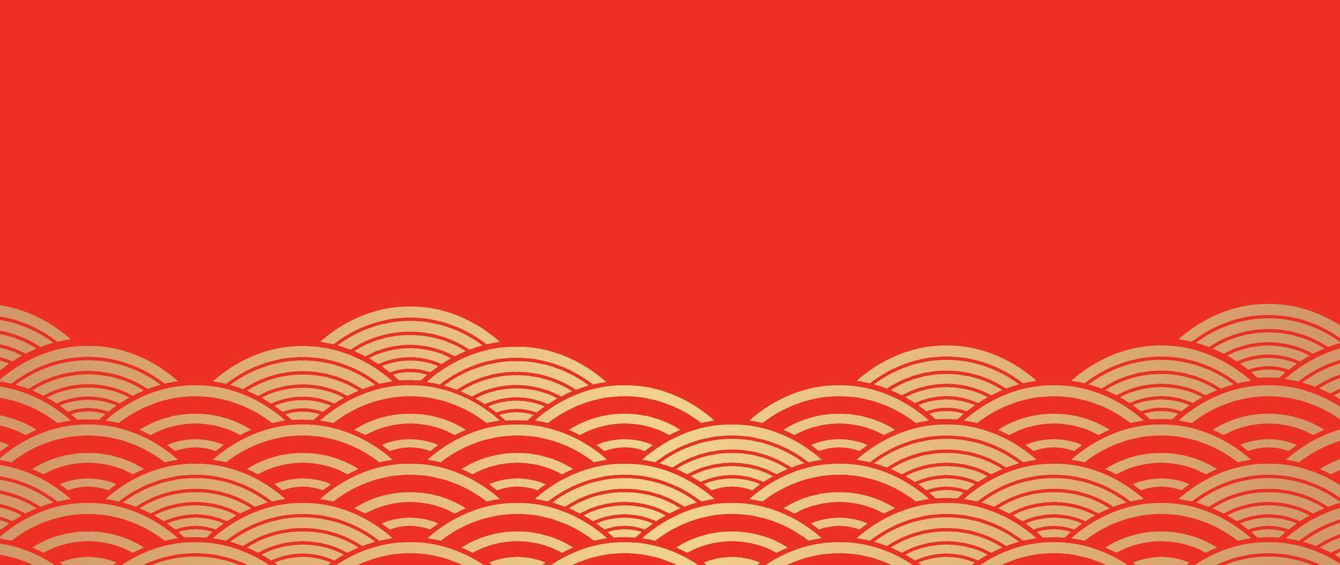 Japanese gold wave background vector. Wallpaper design with gold and red ocean wave pattern backdrop. Modern luxury oriental illustration for cover, banner, website, decor, border. vector