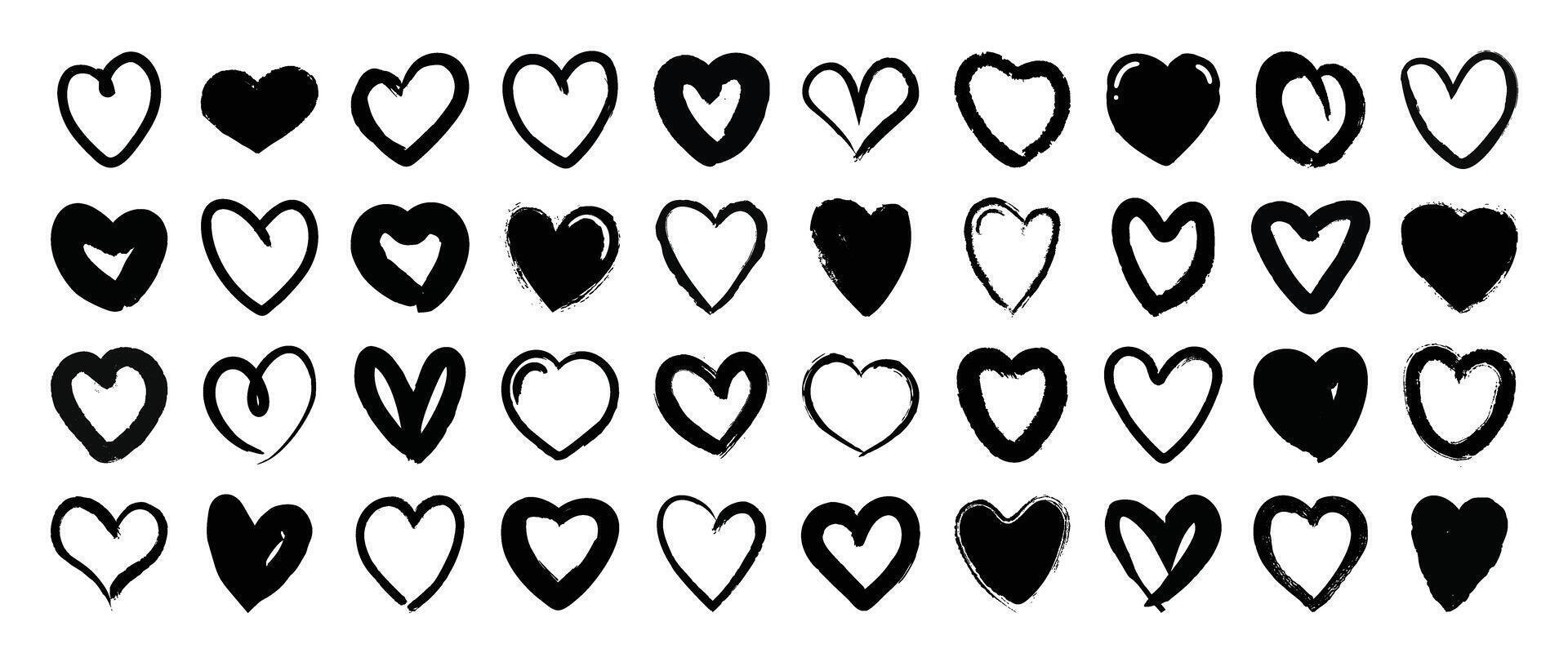 Set of heart doodle element vector. Hand drawn doodle style collection of different heart, love symbol. Illustration design for print, cartoon, card, decoration, sticker, icon, valentine day, clipart. vector