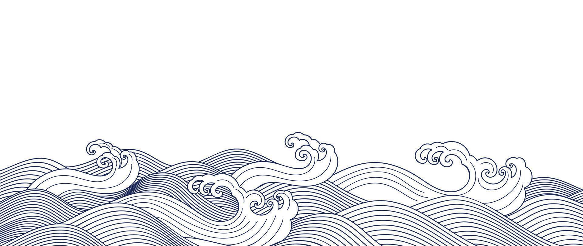 Japanese sea wave background vector. Wallpaper design with blue and white ocean wave pattern backdrop. Modern luxury oriental illustration for cover, banner, website, decor, border. vector