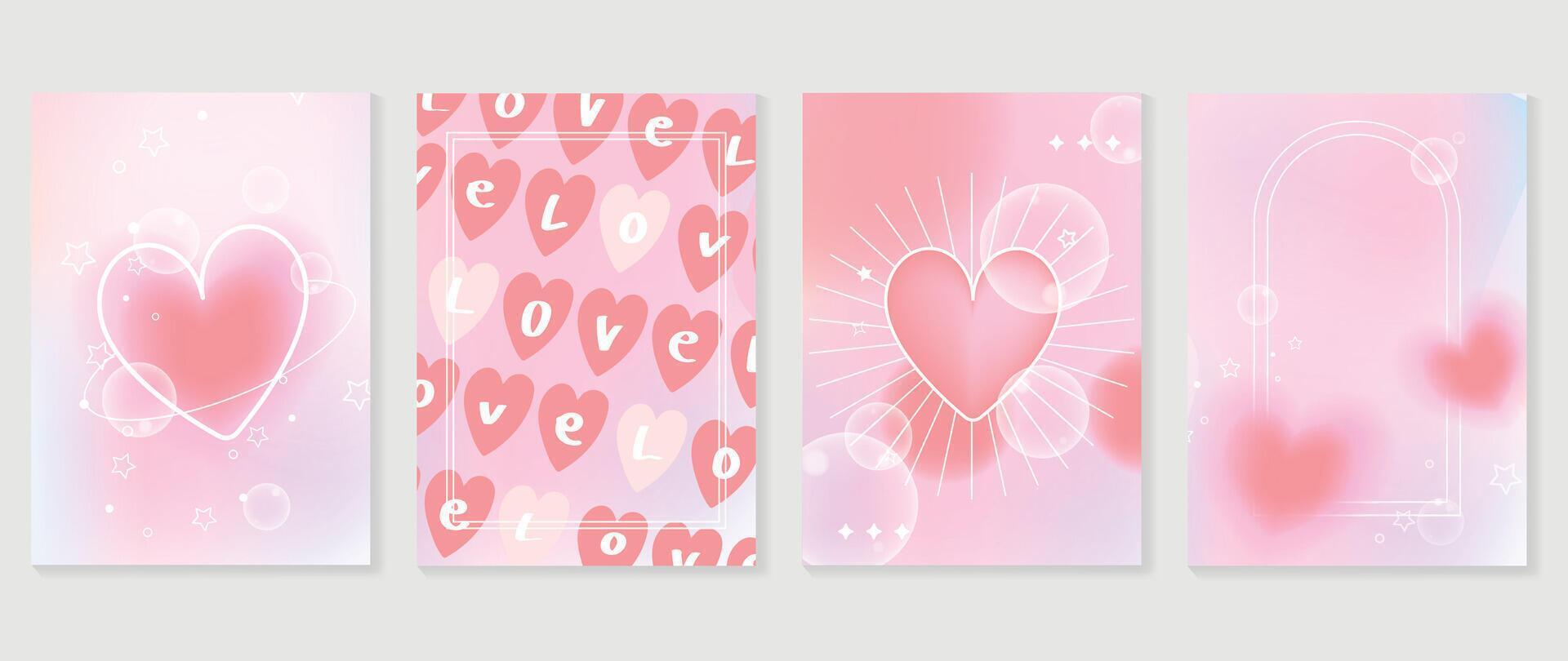 contento San Valentín día amor cubrir vector colocar. romántico símbolo póster Decorar con de moda degradado corazón pastel vistoso antecedentes. diseño para saludo, moda, comercial, bandera, invitación.