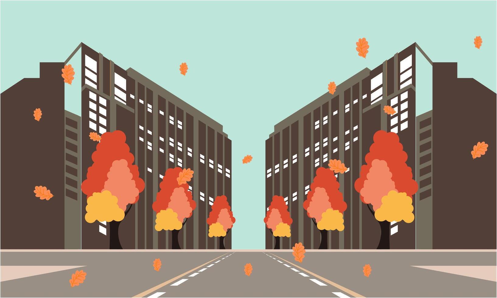 City street of the autumn city illustration vector