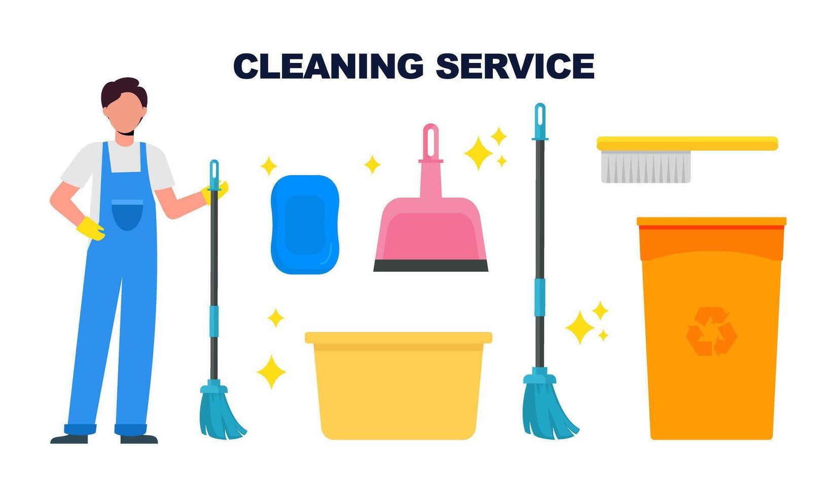 Cleaning service equipment clean worker character concept vector