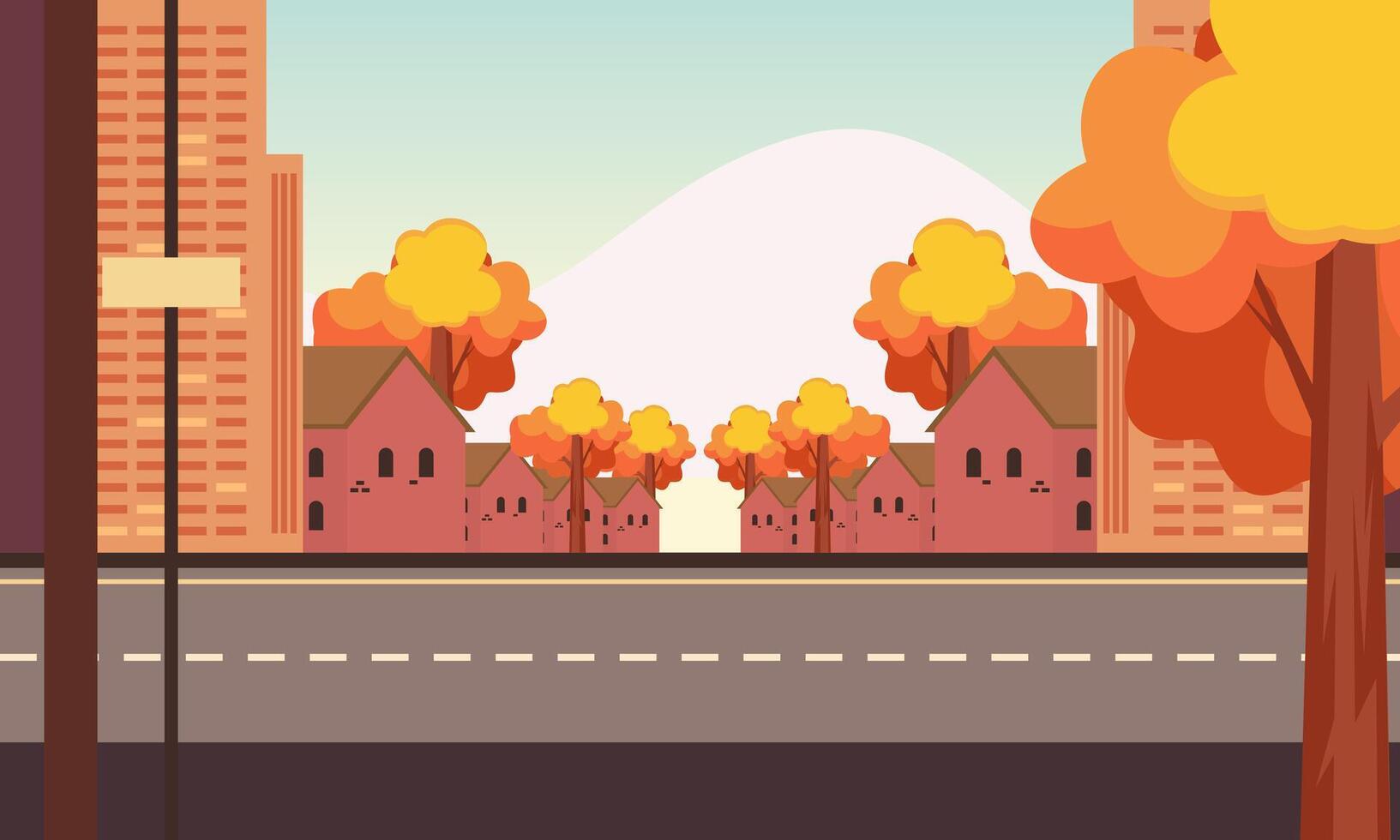 City street of the autumn city illustration vector