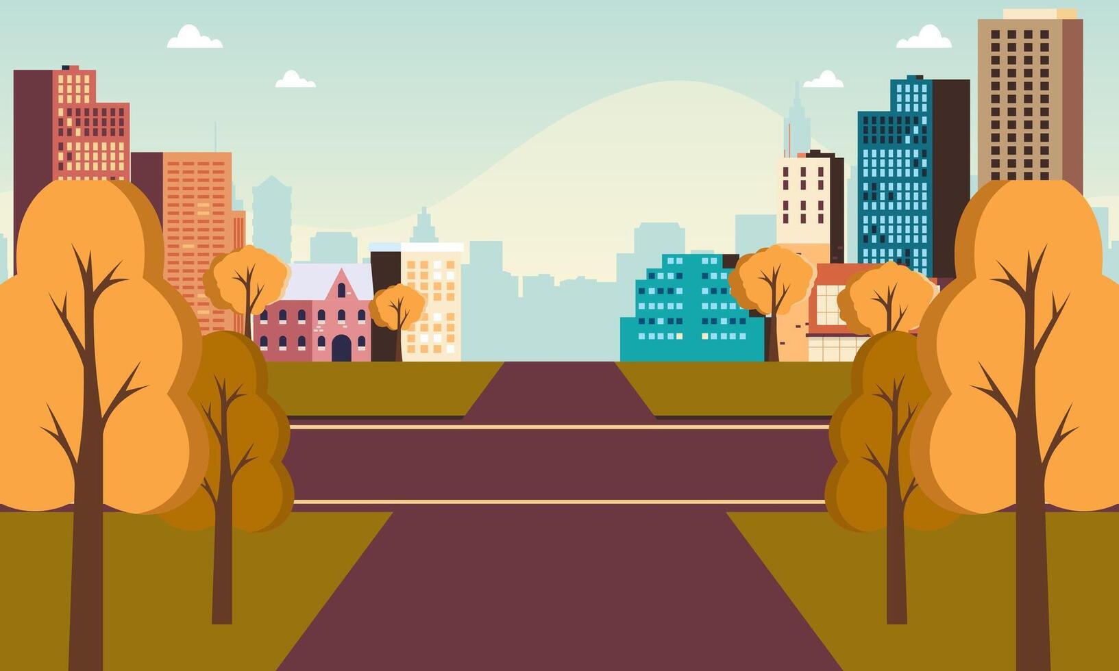 City street of the autumn city illustration vector