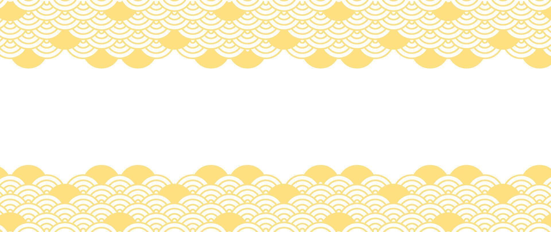 japonés oro ola antecedentes vector. fondo de pantalla diseño con oro y blanco sin costura Oceano ola modelo fondo. moderno lujo oriental ilustración para cubrir, bandera, sitio web, decoración, borde. vector
