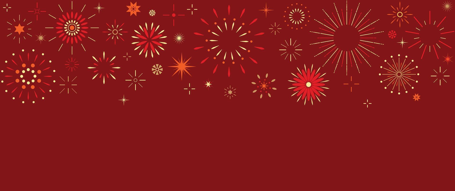 Festival chinese backdrop vector. Happy chinese new year wallpaper design with golden fireworks on red background. Modern luxury oriental illustration for cover, banner, website, decor, advert. vector
