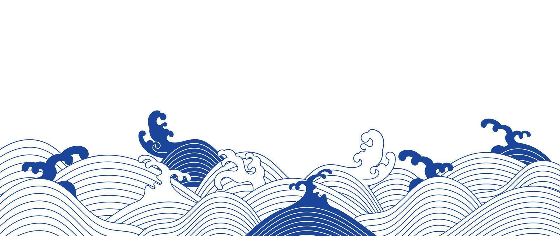 Japanese sea wave background vector. Wallpaper design with blue and white ocean wave pattern backdrop. Modern luxury oriental illustration for cover, banner, website, decor, border. vector