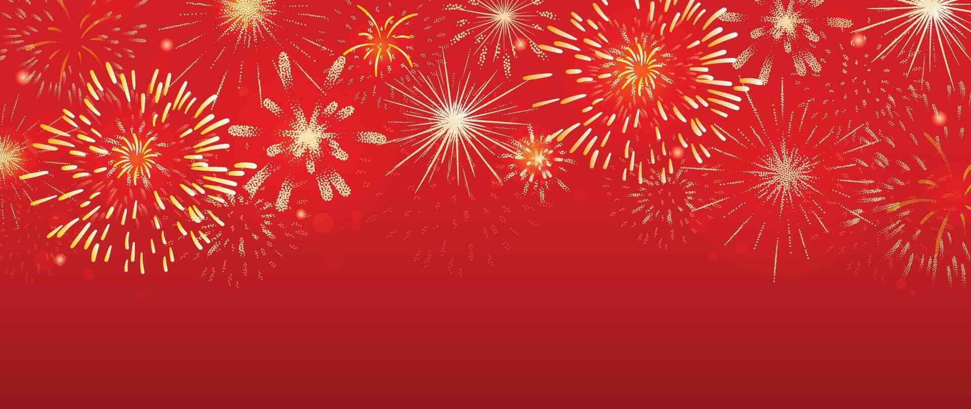 Festival chinese backdrop vector. Happy chinese new year wallpaper design with golden fireworks on red background. Modern luxury oriental illustration for cover, banner, website, decor, advert. vector