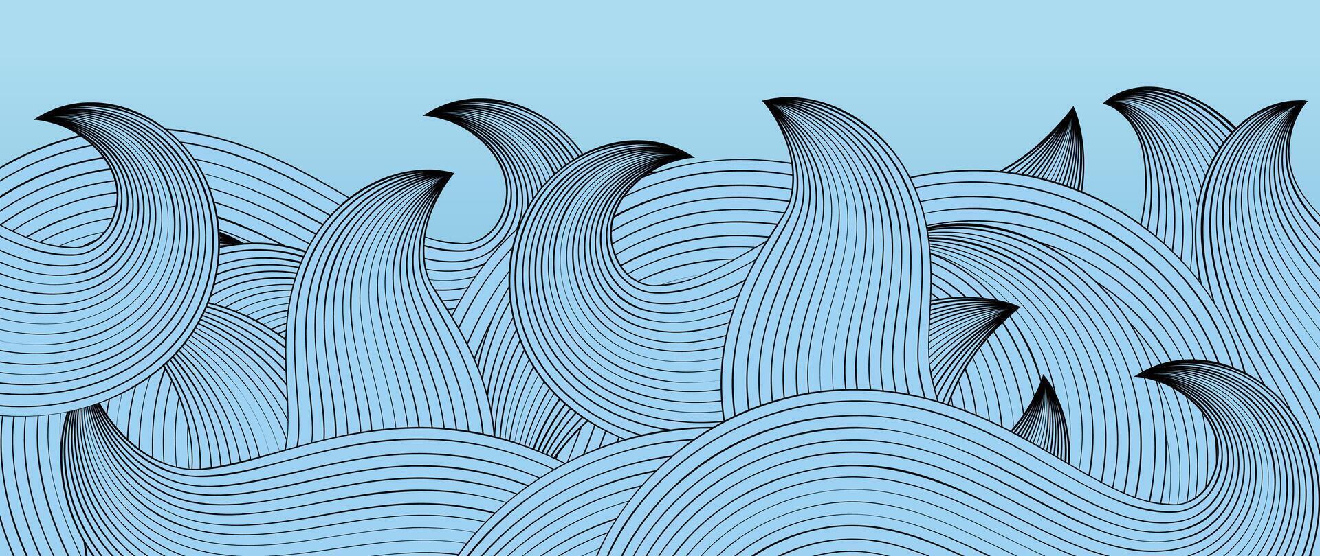 Japanese sea wave background vector. Wallpaper design with blue and black ocean wave pattern backdrop. Modern luxury oriental illustration for cover, banner, website, decor, border. vector