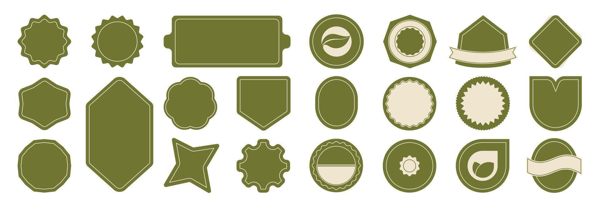 Set of geometric sticker badges vector. Organic banner collection of contemporary figure, leaf, sun, circle, polygon. Eco friendly design for sign, tag, packaging, logo label, stamp, patches. vector