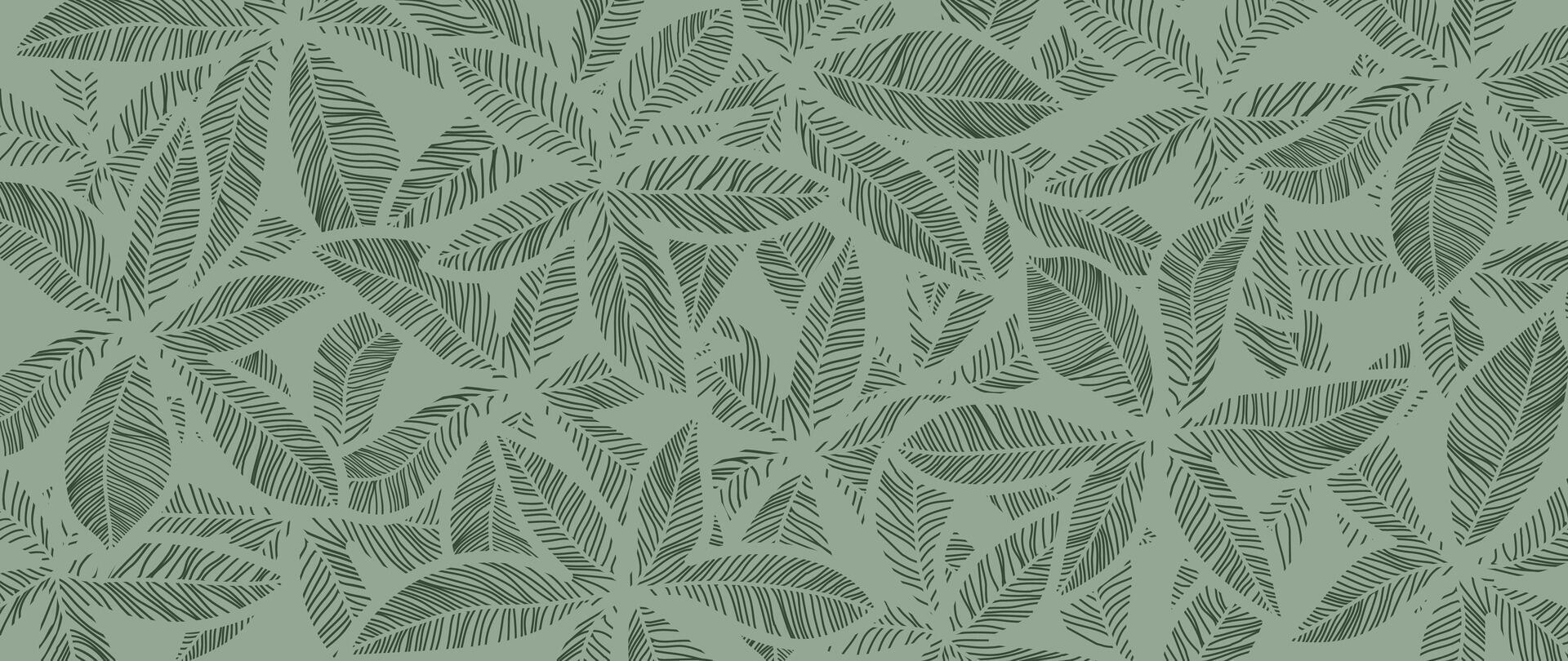Abstract foliage botanical background vector. Green wallpaper of tropical plants, leaf branches, palm leaves, green line art. Foliage design for banner, prints, decor, wall art, decoration vector
