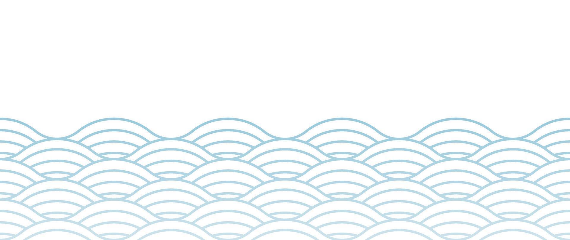 Japanese blue wave background vector. Wallpaper design with blue and white seamless ocean wave pattern backdrop. Modern luxury oriental illustration for cover, banner, website, decor, border. vector