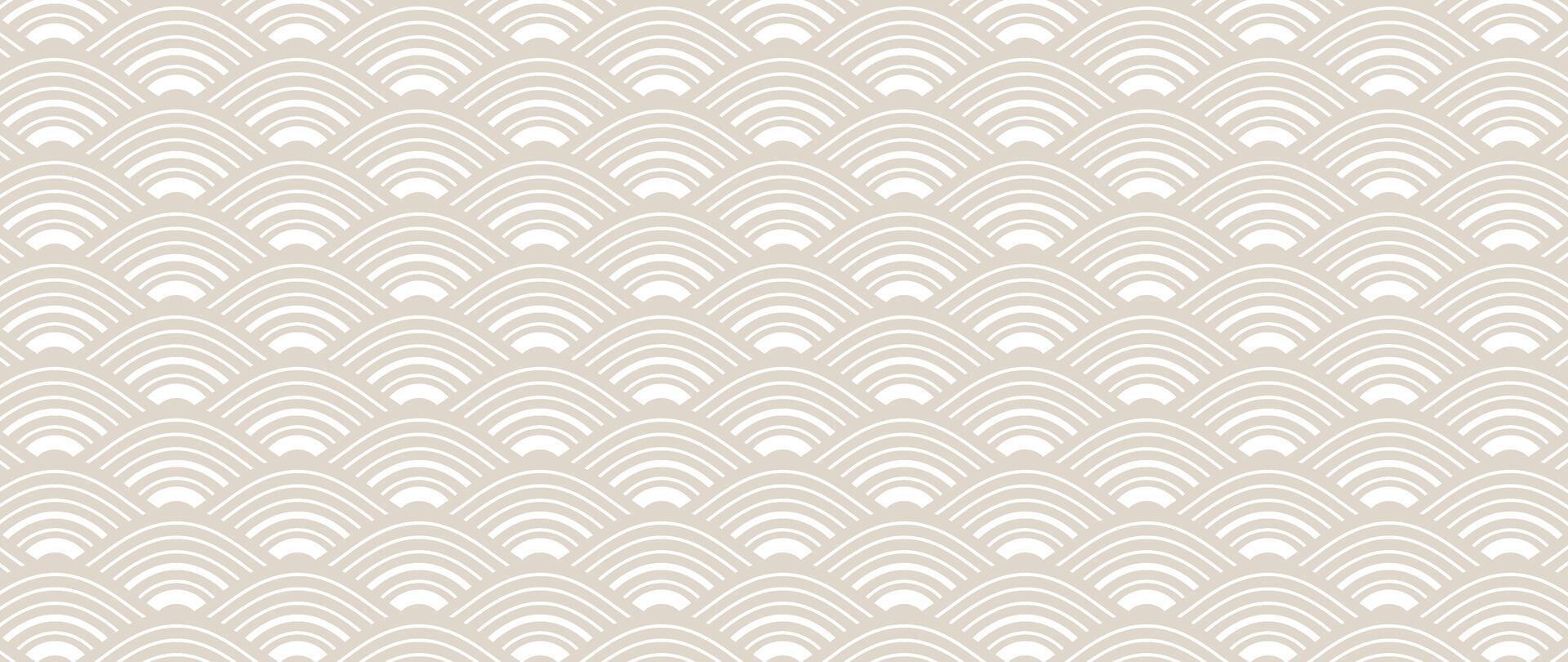 Japanese beige wave background vector. Wallpaper design with beige and white ocean wave pattern backdrop. Modern luxury oriental illustration for cover, banner, website, decor, border. vector